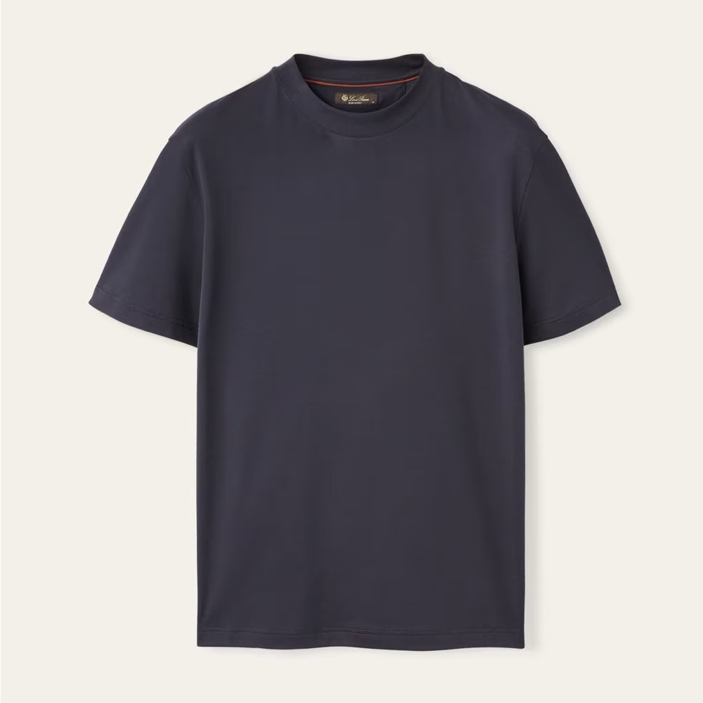 LORO PIANA MEN LOGO LETTER TSHIRT NAVY WITH COLLAR DETAILS AND SLEEVE DETAILS